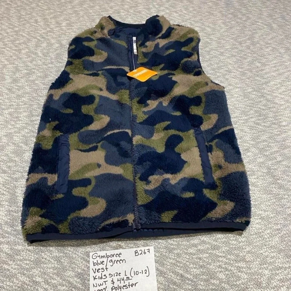 Gymbarce Kids Size L (10-12) Blue/Green Camouflage Vest NWT $44. SKU-B267